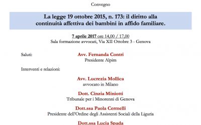 Convegno sulla legge 19 ottobre 2015, n. 173: il diritto alla continuità affettiva dei bambini in affido familiare