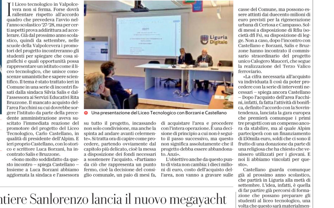 Liceo Tecnologico, il progetto prosegue: ecco la strada